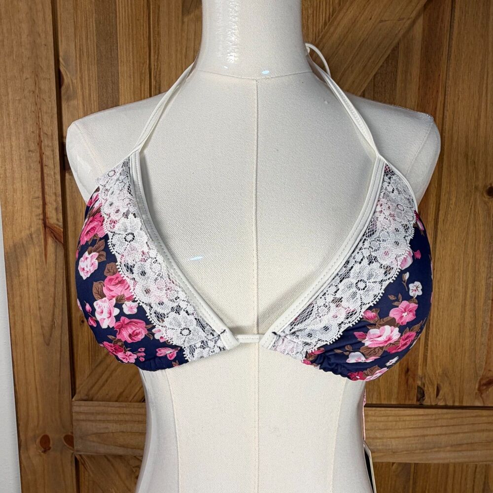 ZERACA Floral Lace Triangle Bikini Top Swimwear Women’s Size L NWT !